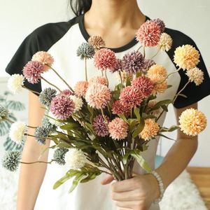 Decorative Flowers 5heads Ball Gerbera Artificial Flower Silk Dandelion Fake Bouquet Sunflower Flores Home Wedding Decoration Accessories