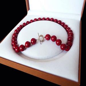 Vacker mode sällsynt enorm 12mm äkta South Sea Coral Red Shell Pearl Necklace Heart Clasp 18 ''