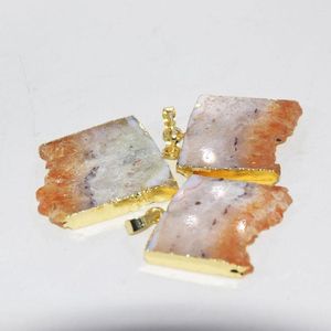 Pendant Necklaces Natural Slice Yellow Crystal Quartz Square Women 2022 Gold Bezel Raw Slab Citrines Stone Druzy Femme As Gifts