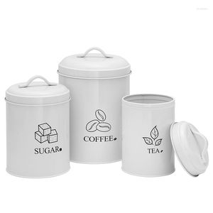 Storage Bottles Bins Canister 3 Pcs Food Box Coffee Sugar Tea Container Set Seal Metal Buckets Kitchen Organizer Jars