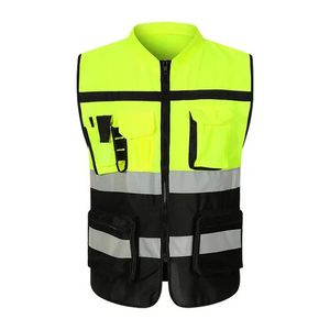 High-end custom large pocket reflective vest paneled yellow and black traffic command cycling wear Oxford reflective band