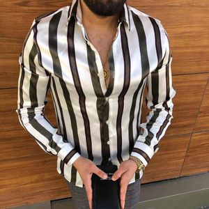 Men's Casual Shirts Striped Streetwear Slim Fit Black White Long Sleeve Shirt Tops Men Autumn Digital Printed Blouse 221117