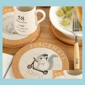 Mats Pads visuelle Ber￼hrung S￼￟es Tierkorken Getr￤nk Coaster Retro -Stil Kaffee Tasse Matte Tee Pad 4 Tischdekoration Drop Lieferung Home Gar Dhilb