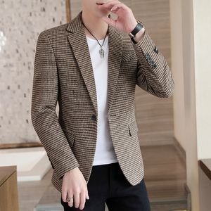 Mens Suits Blazers Autumn Men Jacket Suit OneButton Classic Houndstooth Style Korean Wedding Tuxedos Masculino 221118