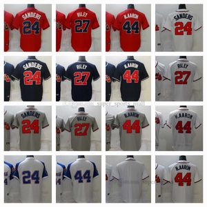 2022 Yeni Beyzbol Formaları 24 Deion Sanders 27 Austin Riley 44 Hank Aaron Blank Jersey