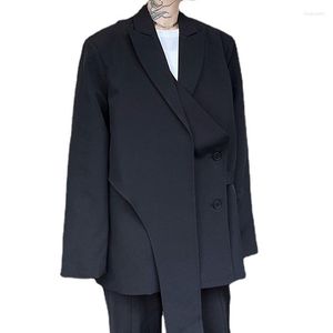 Herrdräkter män asymmetrisk design japansk harajuku streetwear lös casual kostym jacka blazers kvinnor överdimensionerad punk blazer kappa man