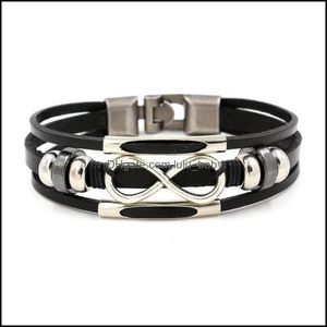 Charm Bracelets Infinity Leather Bracelet Mtilayer Wrap Bracelets Wrist Band Cuffs For Women Men Fashion Jewelry Gift Drop Delivery Dhzju