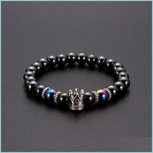 Charm Bracelets Crown Magnetic Hematite Bracelet Ancient Sier Black Beads Bracelets Women Mens Fashion Jewelry Drop Delivery Dhmec