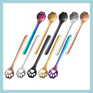 Spoons Cute Cat Paw Spoon 304 Stainless Steel Stirring Tea Coffee Dessert Spoons Creative Cafe Kitchen Tableware Drop Delivery Home Dhm7H