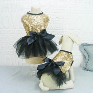 Dog Apparel Bling Dress With Sequins Ribbon Bows For Small Dogs Puppy Tutu Skirt Luxury Princess Wedding Summer Clothes