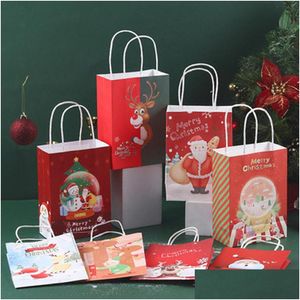 Torebki biżuterii Torby świąteczne prezenty świąteczne torby sklepowe Kraft Paper TOTE Bag Saint Claus Merry Xmas Tree Druku