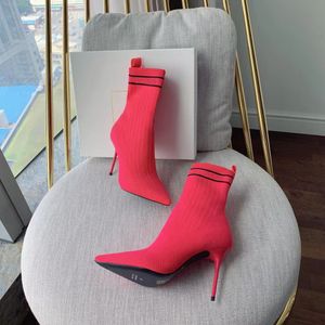 Moda Kış Çorap Çizme Örme Streç Çizmeler Yüksek Topuklu Bayanlar Moda Ayakkabı Kadın Sonbahar Ince Topuk Ayak Bileği Botas için Sivri Burun