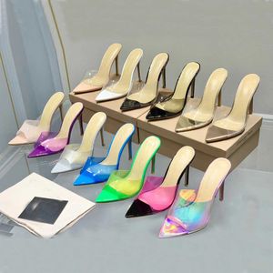 Kadın terlik sandaletler yüksek topuklu tasarımcılar ayakkabı ayakkabı topuk sandalet stiletto katırlar pvc 10.5cm açık ayak parmağı kadınlar seksi lüks akşam fabrikası yeni grossi