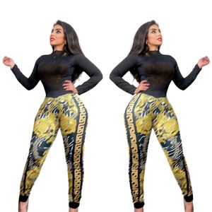 2024 Designer Marca Mulheres Tracksuits High Neck 2 Peça Conjuntos Jogging Terno Impressão Pulôver Calças Lady Outfit Manga Longa Sweatsuits Strass Roupas 8992-1