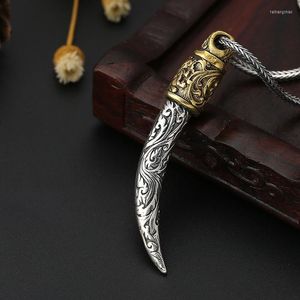 Anhänger Halsketten Echt 925 Sterling Silber Wolf-Zahn-Form Halskette Vintage Thai Wolf Zahn Mann