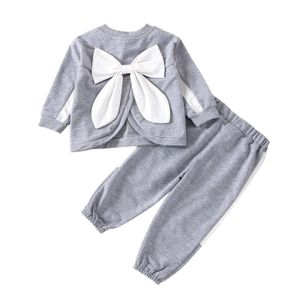 Conjuntos de roupas 2pcs Autumn meninas de meninas de meninas de criança Cor para decoração de arco de volta de volta