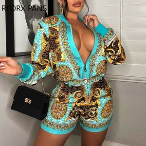 Women's Two Piece Pants Women Chic Elegant All Over Print with Vintage Pattern Long Sleeves Jacket Short Sets T221012