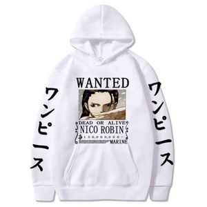 Luvtröjor herr Sweatshirts Anime One Piece Robin Hoodie Herr Print Pullovers Harajuku Pullover Sweatshirts Long Seve Loose Streetwear Hoodie Toppar 1119H22