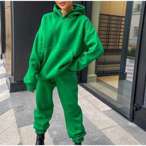 Kvinnors tvådelade byxor Autumn Casual Sportswear Suit Set Women Pocket Hooded Sweatshirt Pullover Elastic Midje Pants Outfits Winter Solid Tracksuits T221012