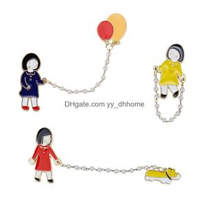 Pinos broches desenho animado garotinha andando nos pinos de broche de cachorro engraçado japão liga de liga bruches para presente de presente de natal dhfki