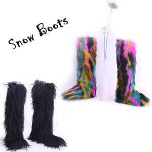 Boots vinter plysch över knähög kvinnor fluffig plattform snö päls faux päls damer utomhus varma skor stor storlek 36-43 221119