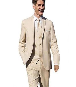 Khaki Wedding Groom Tuxedos 2018 Three Peace Notched Lapel Two button Mens Suitsカスタムメイドのグルームマンスーツジャケットベスト