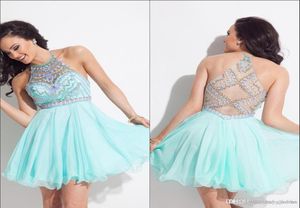 Mint Halter Green Rhinestone Homecoming Dresses 2016 Illusion Short Mini Party Gowns Vestidos de fiesta Vestido de cóctel Graduat4467427