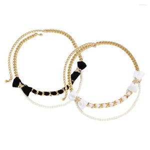 Belts Women Fashion Belt Hip High Waist Gold Silver Narrow Metal Chain Chunky Fringe Velvet Bow Pearl