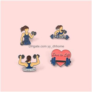 Pinos broches fofos pinos de esmalte de barra criativo broches de fitness 4pcs /letra definida broche para garotas de desenho animado camisa de personagem crach￡ je dh25y