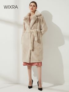 Женские длинные пальто из искусственного меха Wixra, женские кожаные длинные пальто с карманами, мягкая норка, женская модная свободная короткая верхняя одежда в уличном стиле, зимняя 221119