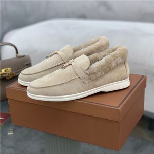 Loropiana Trade Shoes Casual The Walk Flats Заглех кожаные мех внутри зимнего вождения роскошный дизайн открытый мужские женщины Mocassin 36-46