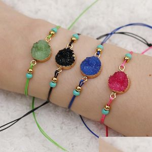 Braccialetti con ciondoli Nuovo braccialetto di perline di pietra di resina naturale Druzy con la carta dei desideri Braccialetti intrecciati regolabili con cordino rosso blu per uomo Dhqcc