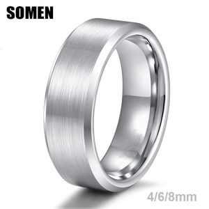 Pierścienie zespołowe Somen Men Silver Colour Smanid Tungsten 4/6/8 mm Klasyczne opaski weselne Męskie zaręczynowe biżuteria Bague Homme 221119