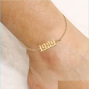 Charm Bracelets Personalize Stainless Steel Ankle Bracelet 1980 To 2000 Special Birth Year Custom Number Anklet Charm Best Friend Gi Dh4W1