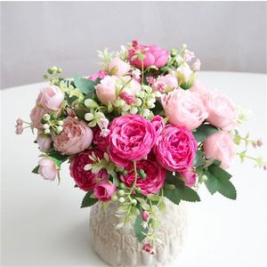 Flores artificiais de seda rosa Flores artificiais Casamento Casamento Decoração Diy Big Bouquet Acessórios de espuma