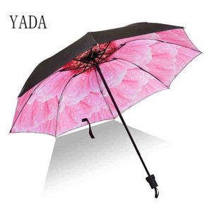 Yada 2020 In Design Pink Flollal Rainy Umbrella折りたたみ折りたたみ防止防止防止YD200067 J220722