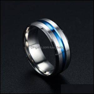Band Rings Stainless Steel Blue Rainbow Groove Ring Band Finger Contrast Color Rings For Women Men Fashion Jewelry Drop Delivery Dhnuq