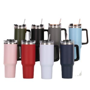 Grande tamanho 40 oz de canecas de aço inoxidável Tumblers com argola de mão e tampa de vácuo de parede dupla de tampa Copo de vácuo mantém calor frio e gelo por horas WLL1830