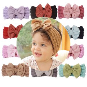 Baby flicka bowknot stickade pannband barn turban nyfödda baby hår tillbehör båge virkning hårband m4241