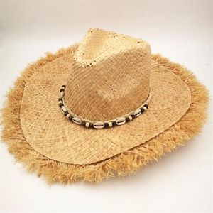 Summer Men Raffia Hats de jazz mensagens American Western Cowboys Straw Hat Stars Stars Beach Sun Caps For Men Y2006022195