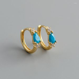 Hoop Earrings Female Water-Drop Shape Blue Geometric Zirconia Simple Style Shiny Crystal Lovely Tiny Huggie Earring Jewelry Gift