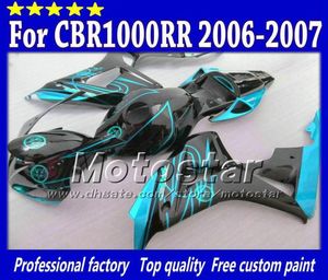 Moldagem de injeção para Honda CBR1000RR 06 07 ABS FATINGS KIT CBR 1000RR Fairing 2006 2007 Azul aquático no conjunto de corpo preto brilhante SY125826245