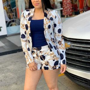 Women's Two Piece Pants Casual Women Vinatge Chain Printed Blazer Top and Shorts Set Elegant Office Ladies Suits Women Workwear Two Pieces Set T221012