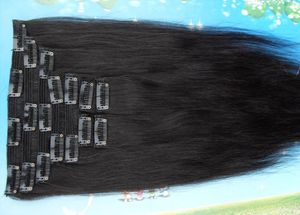 peruvian human hair clips in wefts natural black color straight hair product can be dyed 9pieces one set beauty hair wefts