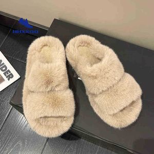 Fauxe Fur Slippers мех скользит меховые пушистые сандалии девушки пляж домашние плюшевые ползунки пушистые шлепанцы женская обувь женщина J220716