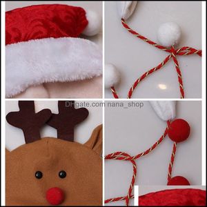 Decorações de Natal desenho animado chapéu de natal renda santa rena boneca de neve baps gordear gentil decorações festivas entrega de gota homd dhcfd