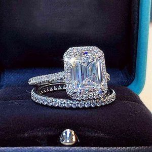 Emerald Cut ct Lab Diamond Ring Bridal Sets Real Sterling Silillengagement Wedding Band Rings For Women Bridal Gem Jewelry K