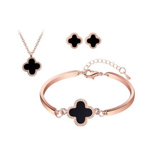Charm Bracelets Pendant Necklaces In Stock women fashion jewelry 316L Stainls Steel 18k gold plated four-leaf clover bracelet necklace earring jewelry set