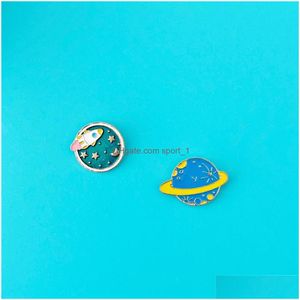 Pins Brooches Cosmic Planet Theme Brooch Pins 4Pcs/Set Ins Cute Iceberg Rocket Sun Blue Brooches For Men Collar Pin Jewelry Metal B Dhlp5