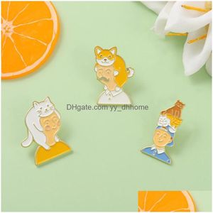 Pins Brooches Cartoon Animal Brooch Pins 3Pcs/Set Cute Warm Picture Of Cats And Humans Brooches For Women Enamel Pin Jewelry Metal Dh0Nj